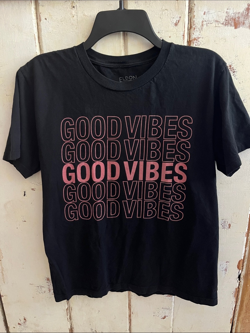 ‘Good Vibes' Graphic Tee - Black with Pink Print